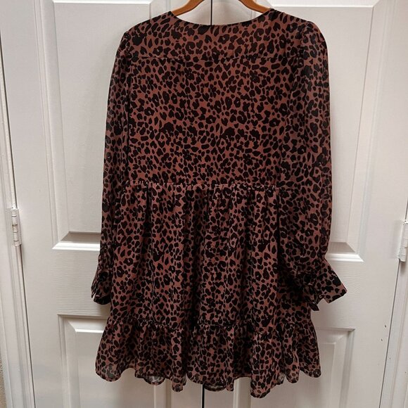 Lulus Small Leopard Print Tiered Romantic Coquette Baby Doll Dress Long Sleeve - Picture 2 of 11